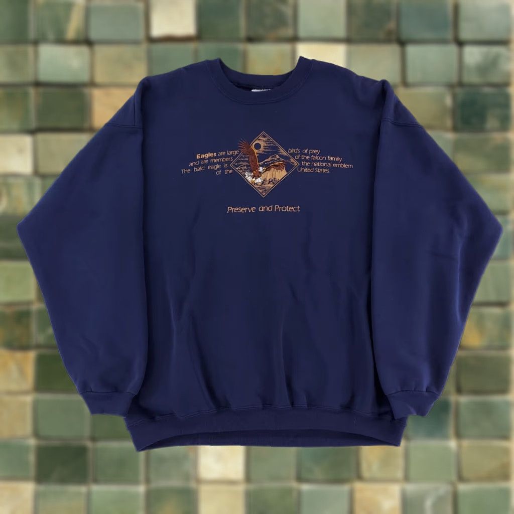 Hanes VTG Hanes Sweatshirt Eagle Blue Made USA Long Sleeve Mens XL Sweatshirt Size US XL / EU 56 / 4 - 1 Thumbnail
