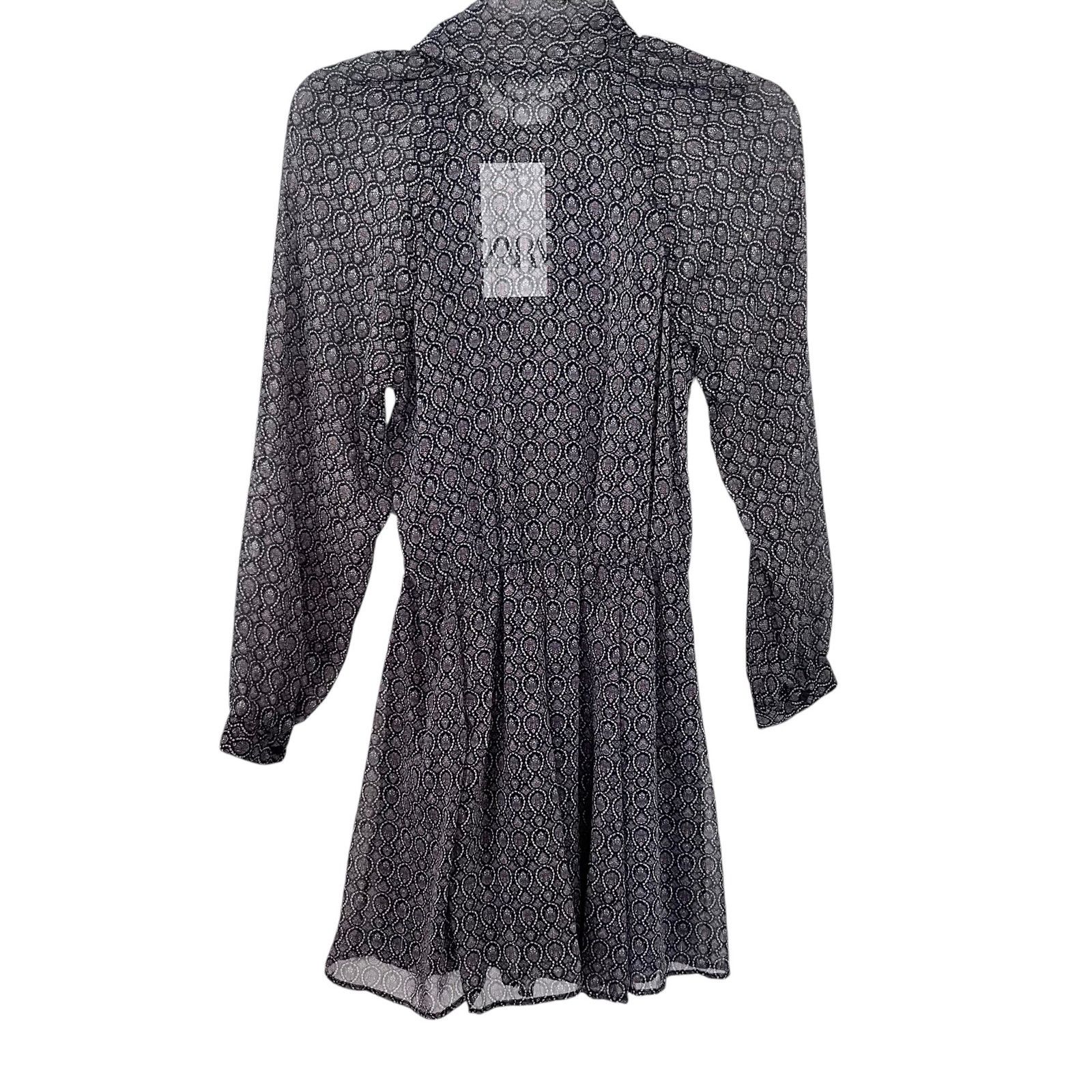 Zara Zara Black Printed Chiffon Tie Neck Sheer Romper NWT Size XS / US 0-2 / IT 36-38 - 4 Thumbnail
