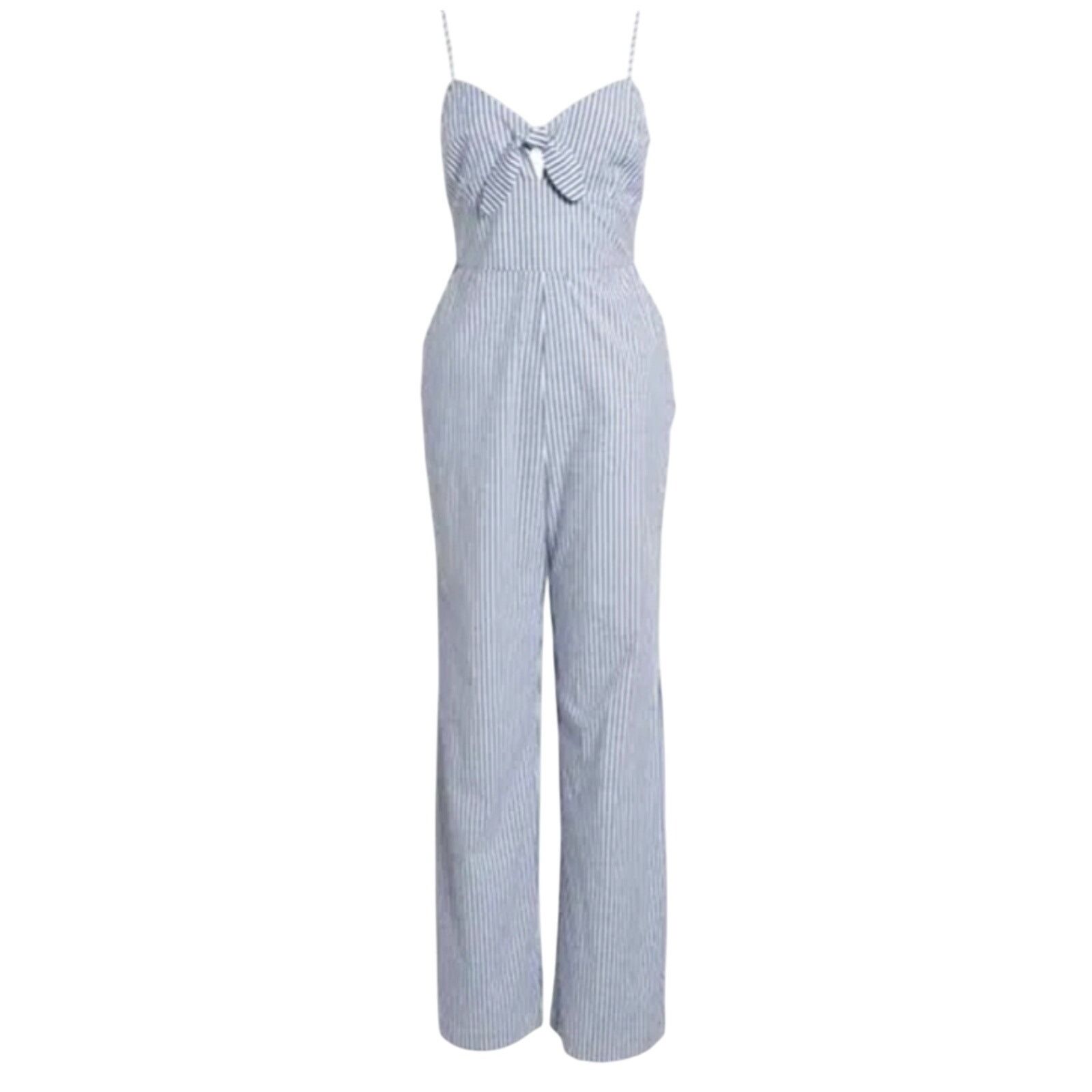 Other WAYF Massa Front Tie Blue White Pin Stripe Jumpsuit XS Size 25" / US 0 / IT 36 - 2 Thumbnail