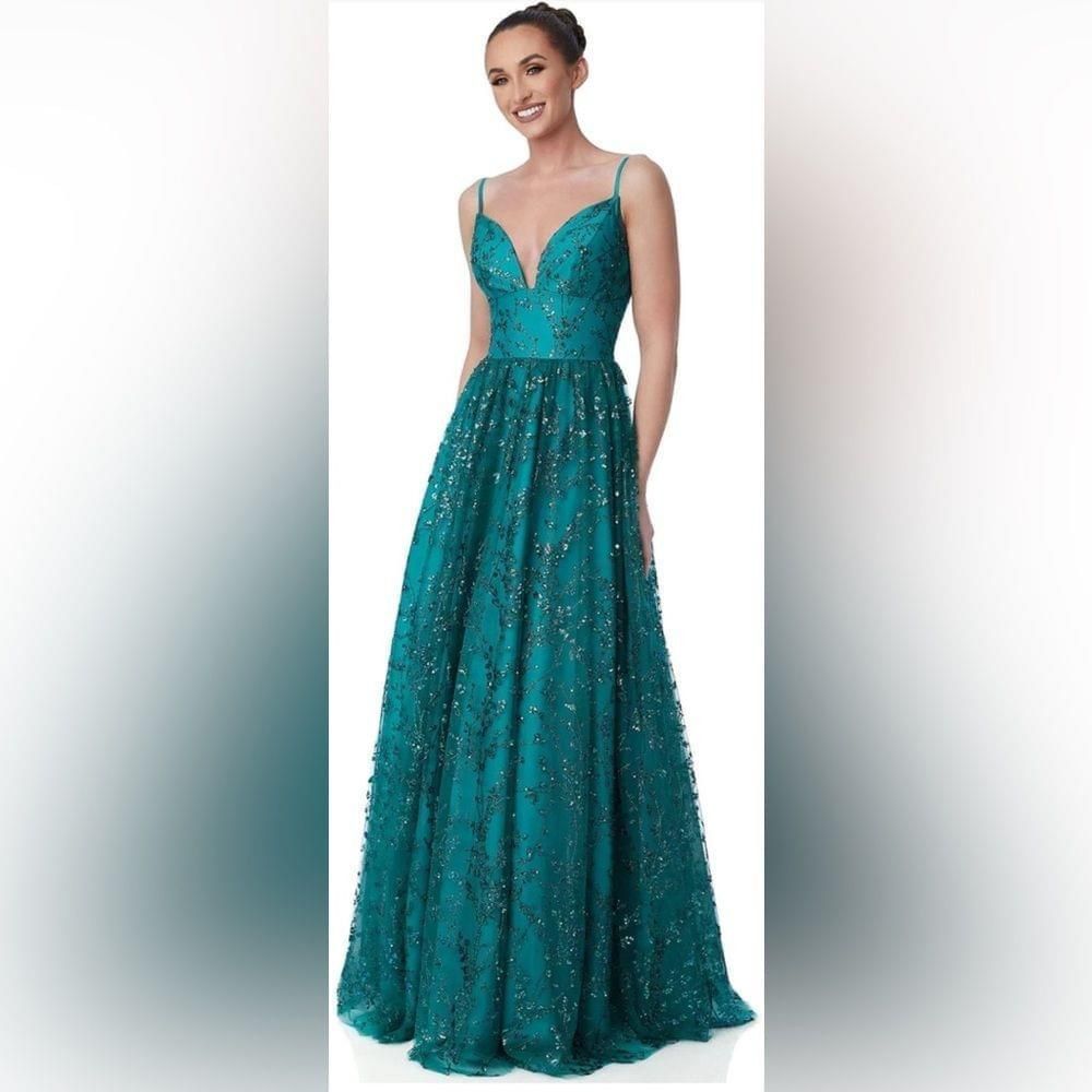 image of Blush By Alexia Designs - Embroidered Lace Sleeveless Gown in Green, Women's (Size XL)