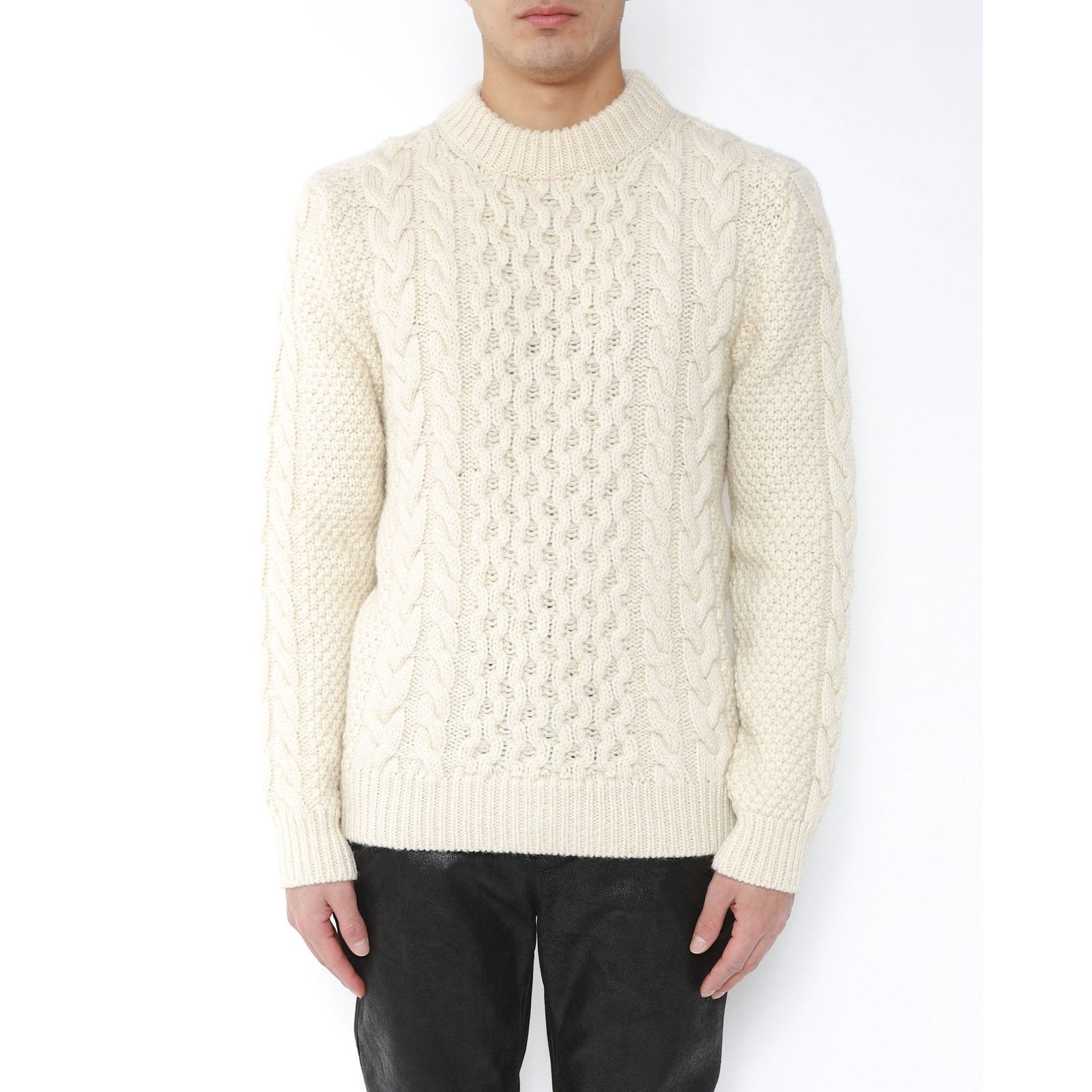 Saint Laurent Paris FW16 Cable Knit Sweater in Ivory Wool Size US M / EU 48-50 / 2 - 4 Thumbnail