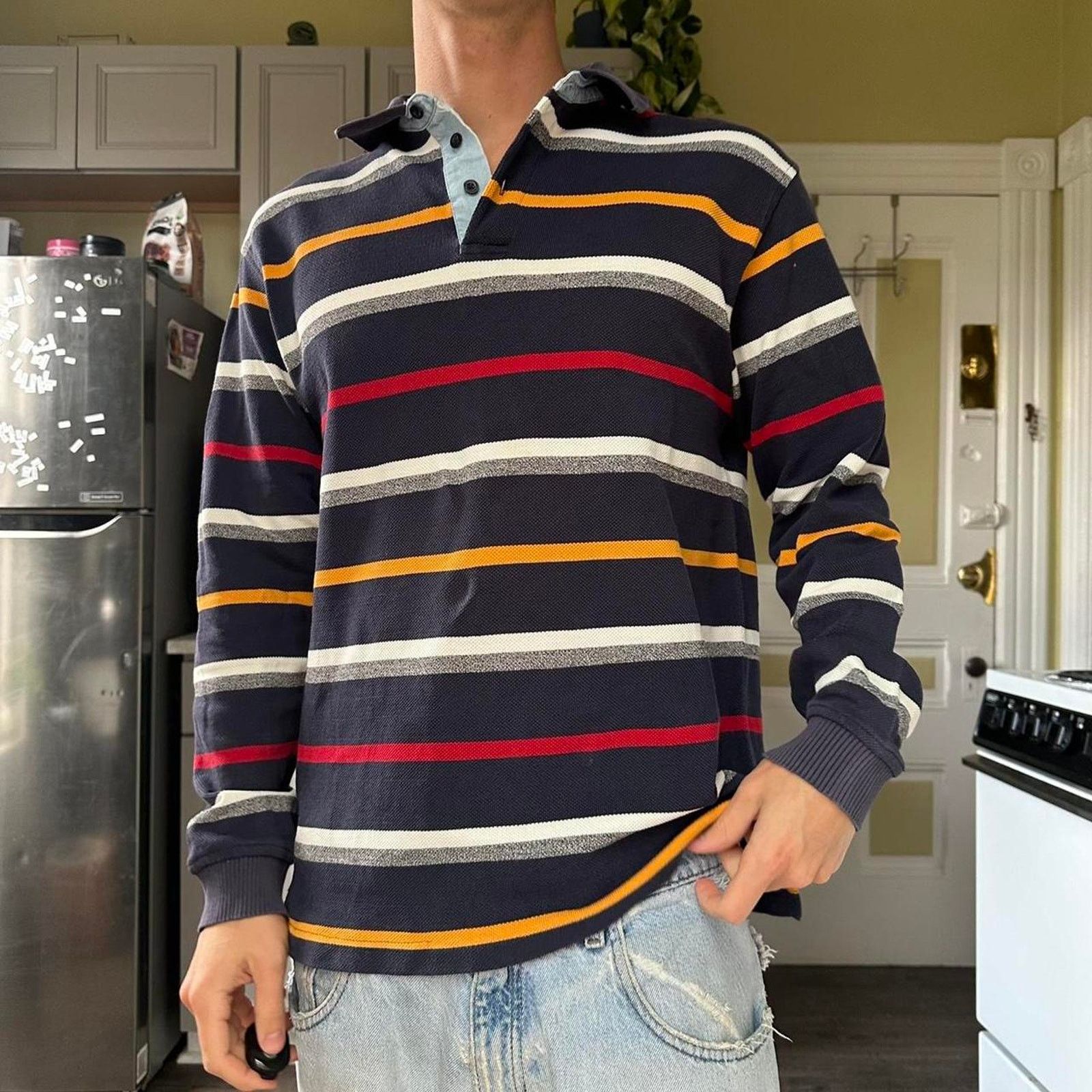 Vintage Vintage 00s Striped Polo Rugby Cotton Longsleeve Shirt Size US M / EU 48-50 / 2 - 7 Thumbnail