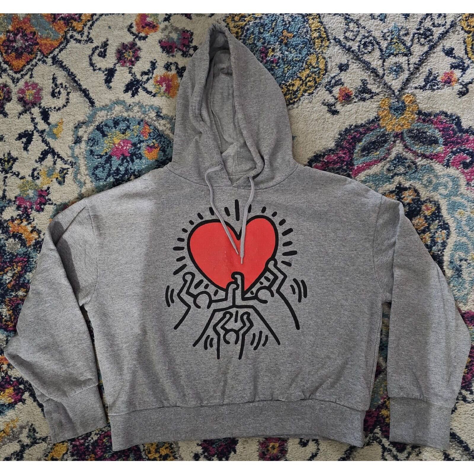 Keith Haring Keith Haring Hoodie Mens XS Gray Love Heart New