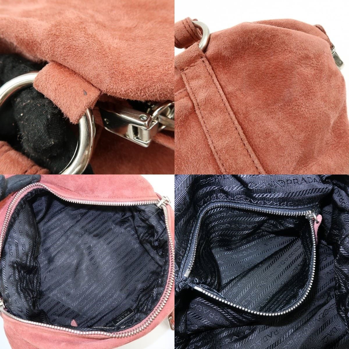 Prada Prada Boston Suede Shoulder Bag Pink Size ONE SIZE - 7 Thumbnail