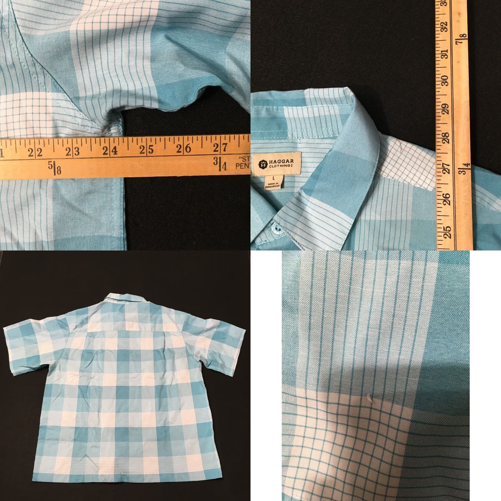 Haggar Haggar Shirt Short Sleeve Button-Down Pocket LIGHT Blue Plaid Large Men's Button-Up Casual Everyday Comfort Regular Fit Size US L / EU 52-54 / 3 - 8 Thumbnail