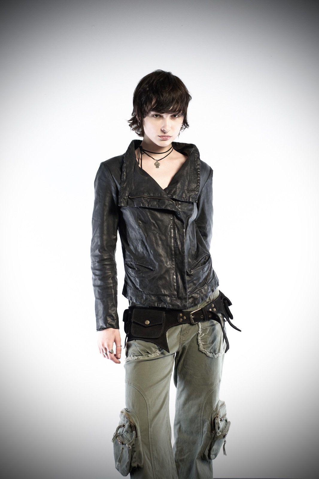 Rick Owens Style Asymmetric Archive Lambskin Leather Jacket