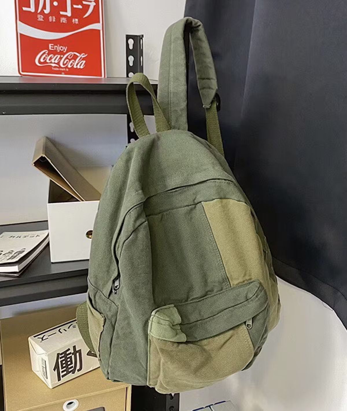 Japanese Brand Fashion patchwork canvas backpack aesthetic Size ONE SIZE - 4 Thumbnail
