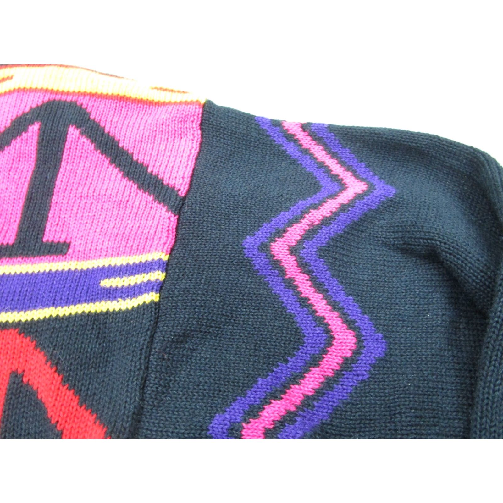 DANCER VINTAGE IB Diffusion Shoulder Pad Sweater Womens Large Black Pink Retro 80s 90s Size L / US 10 / IT 46 - 4 Thumbnail