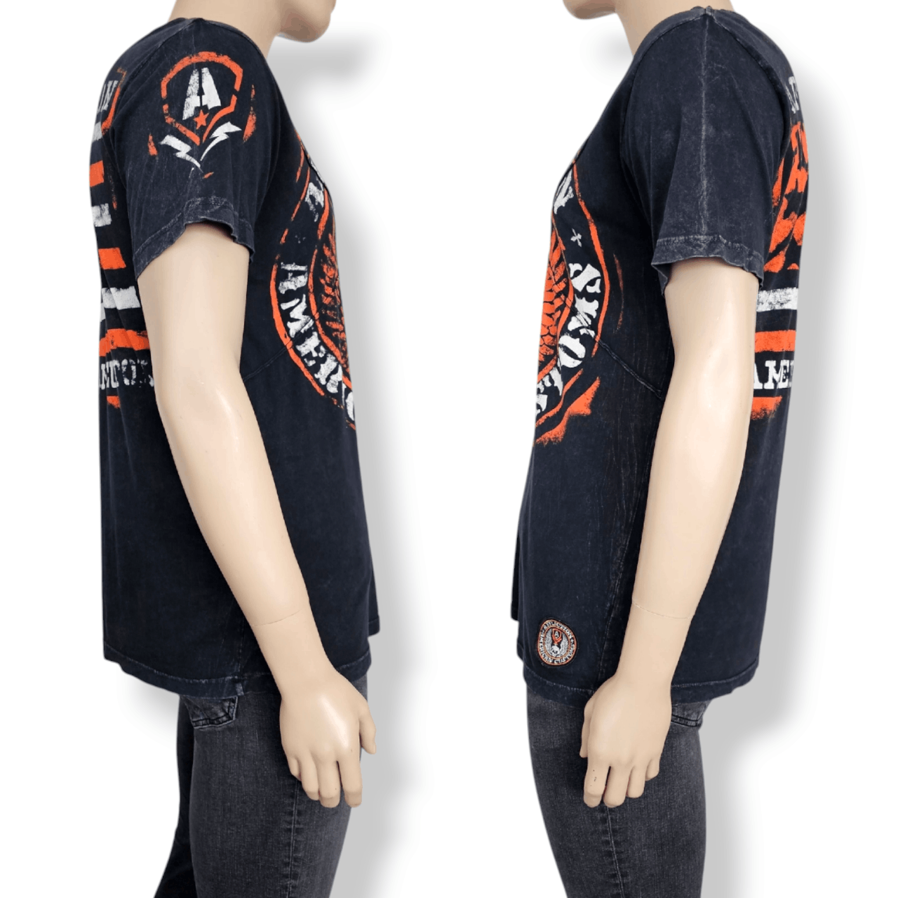 Affliction Affliction Acid Wash Black & Orange Graphic Print T-Shirt Size US L / EU 52-54 / 3 - 4 Thumbnail