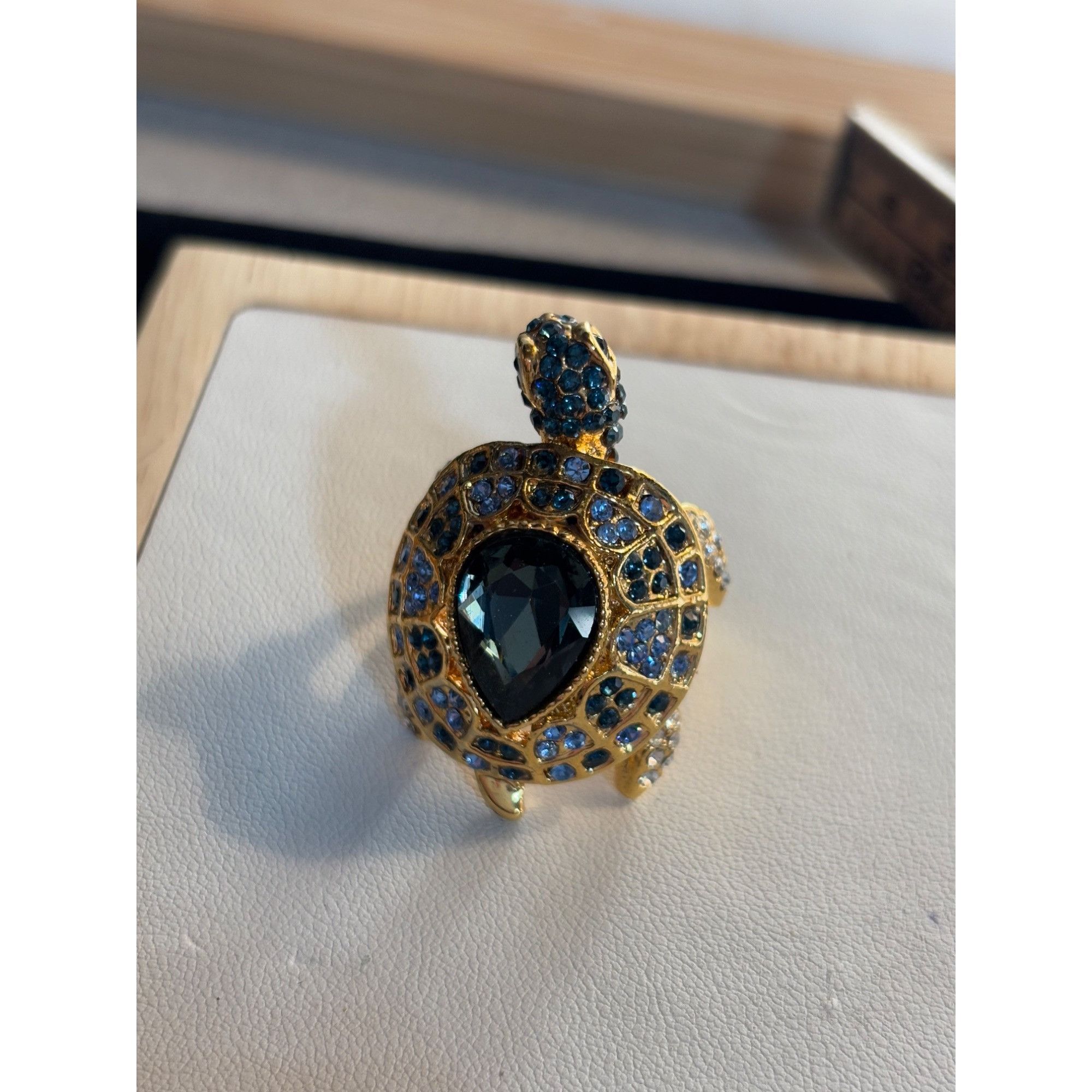Other Gold Turtle Ring With Blue & Clear Crystals Adjustable Size Size ONE SIZE - 11 Thumbnail
