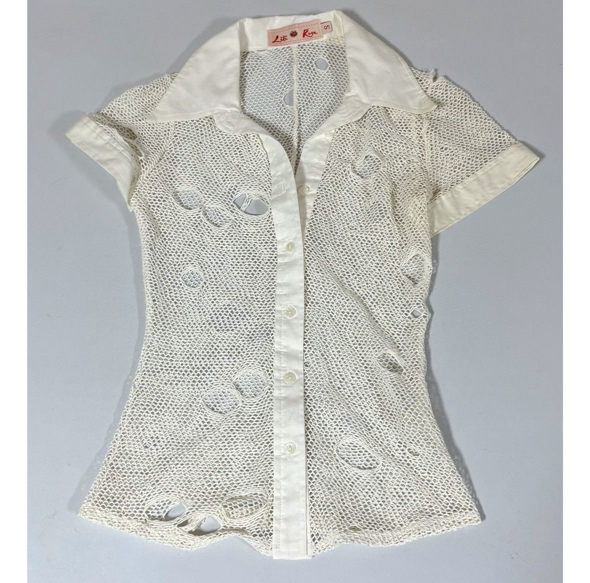 Lil Peep White Fishnet Collared Button-Down Shirt Blouse Size S 🤍✨ Size S / US 4 / IT 40 - 1 Thumbnail