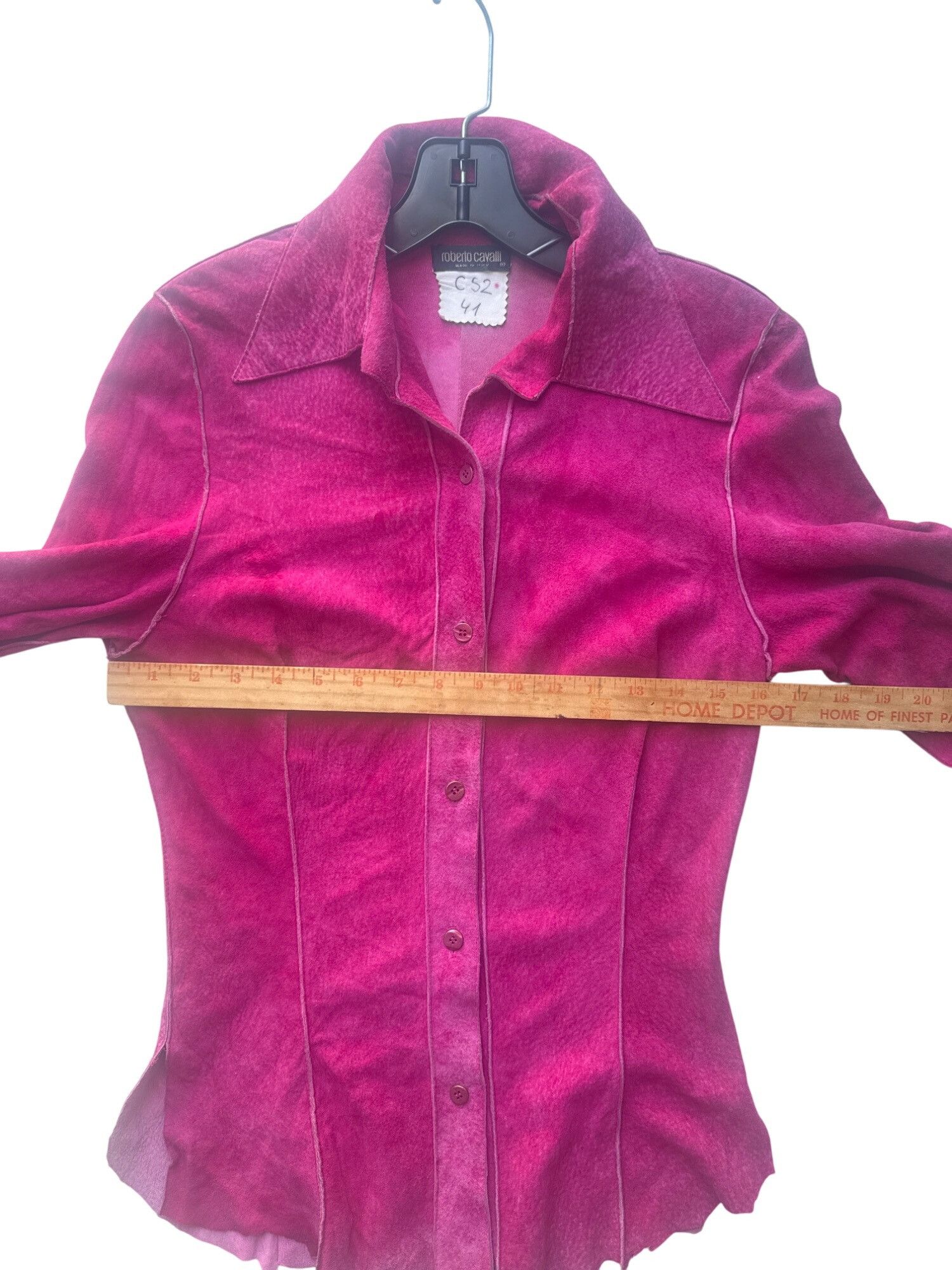 Roberto Cavalli Roberto Cavalli Womens Pink Suede Button-Up Shirt Flared Sle Size S / US 4 / IT 40 - 5 Thumbnail