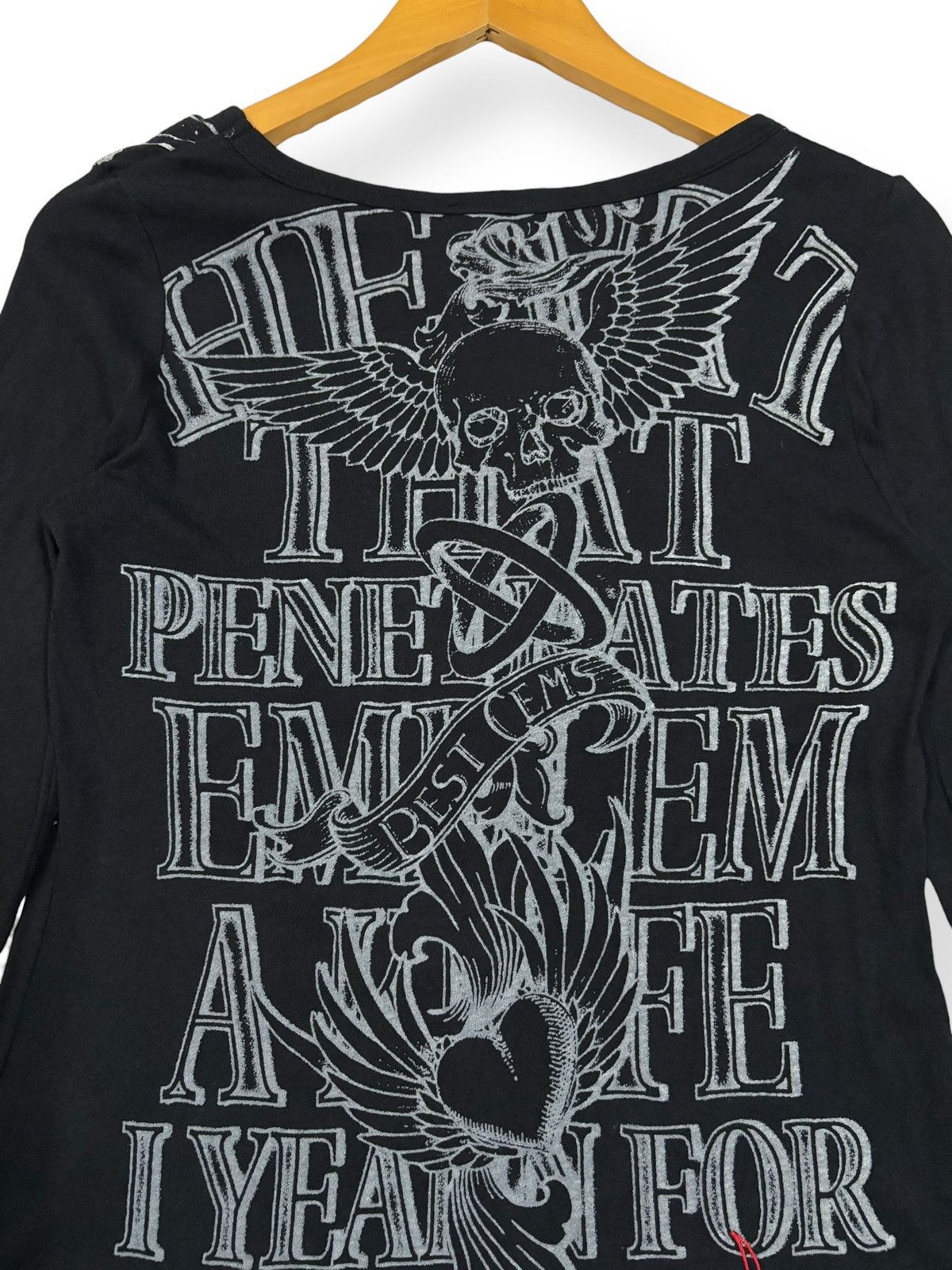 If Six Was Nine Glitz Red Embroidery Asymmetrical Hem Punk Long Sleeve Tees Size US XS / EU 42 / 0 - 11 Thumbnail
