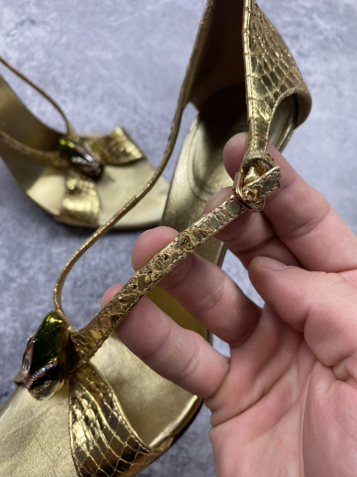 Gucci Gucci by Tom Ford SS04 Vintage Gold Python Bamboo Heel Snake Size US 7 / IT 37 - 16 Thumbnail