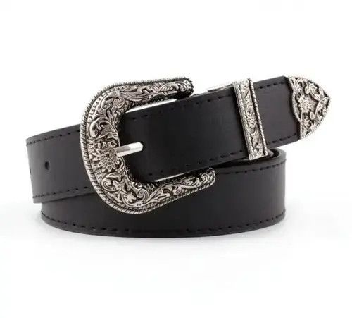 Leather Black Color Retro Pin Buckle PU Leather Belt Size ONE SIZE - 1 Thumbnail