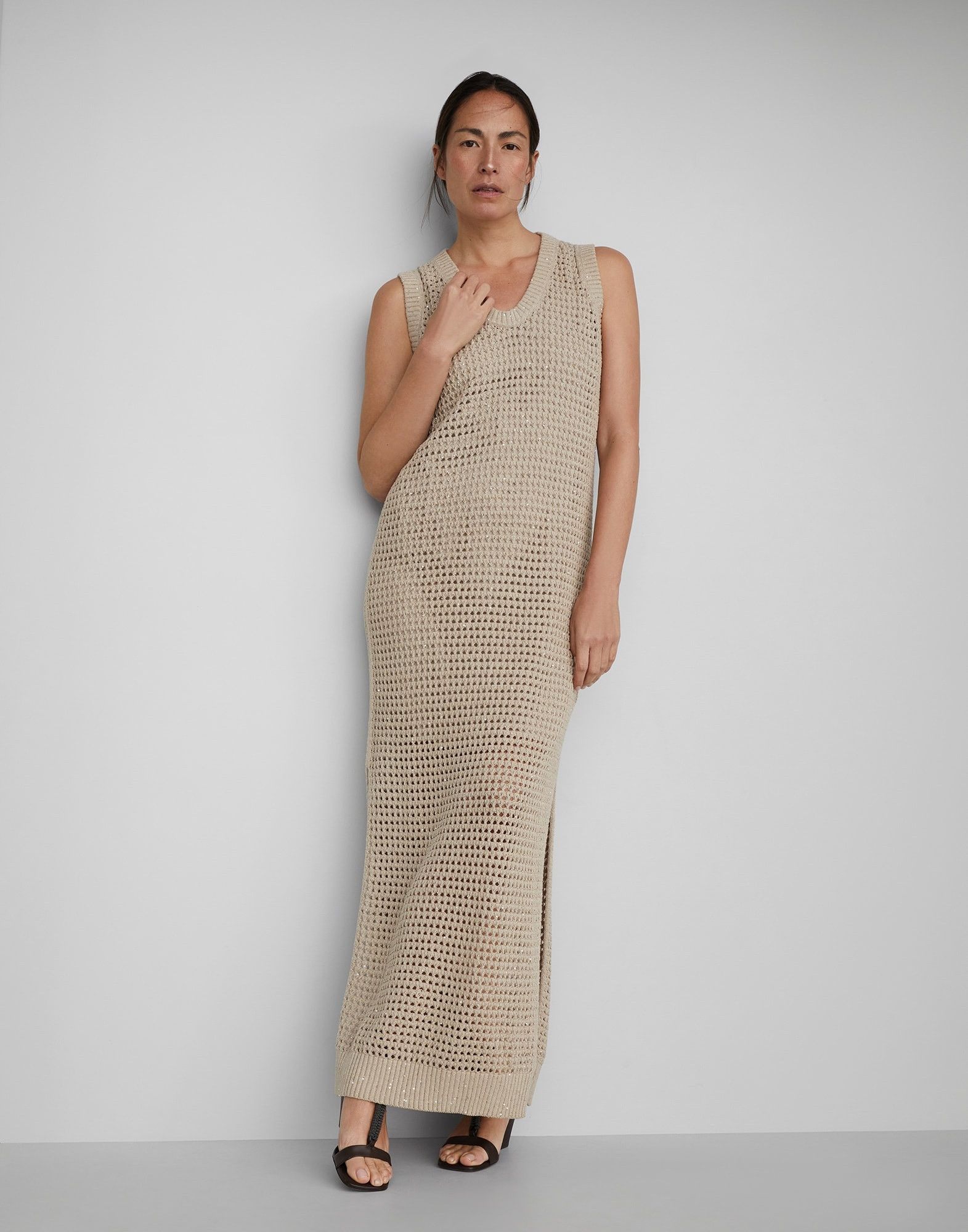 Brunello Cucinelli o1la1rc1a0425 Dress in Brown Size L / US 10 / IT 46 - 1 Thumbnail