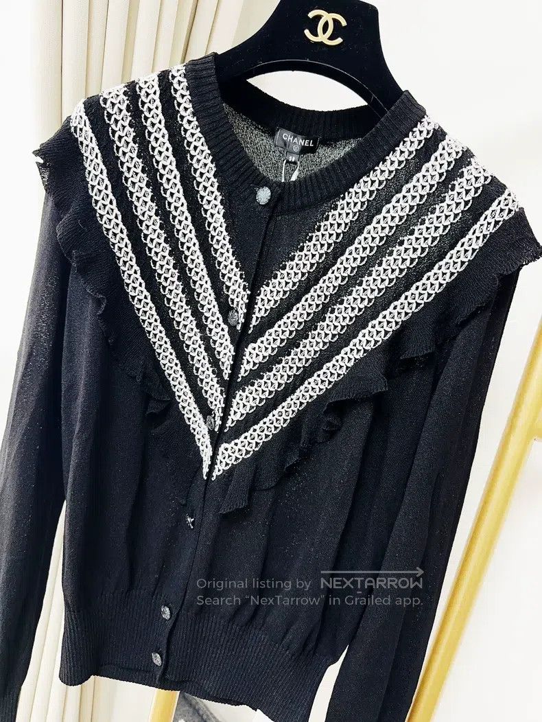 Chanel Chanel 20S Roof Series Black Ruffle Knitted Cardigan coat Size XS / US 0-2 / IT 36-38 - 4 Thumbnail