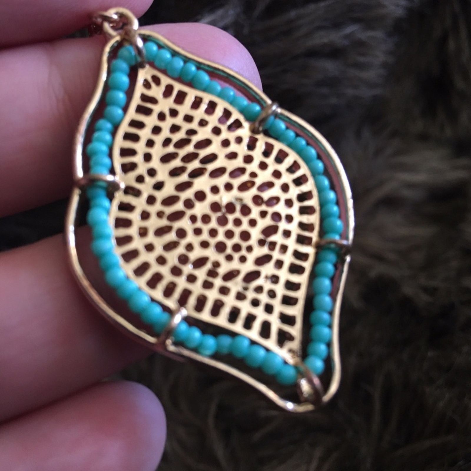 Jewelry Gold tone mesh turquoise seed bead dangle earrings Size ONE SIZE - 5 Thumbnail