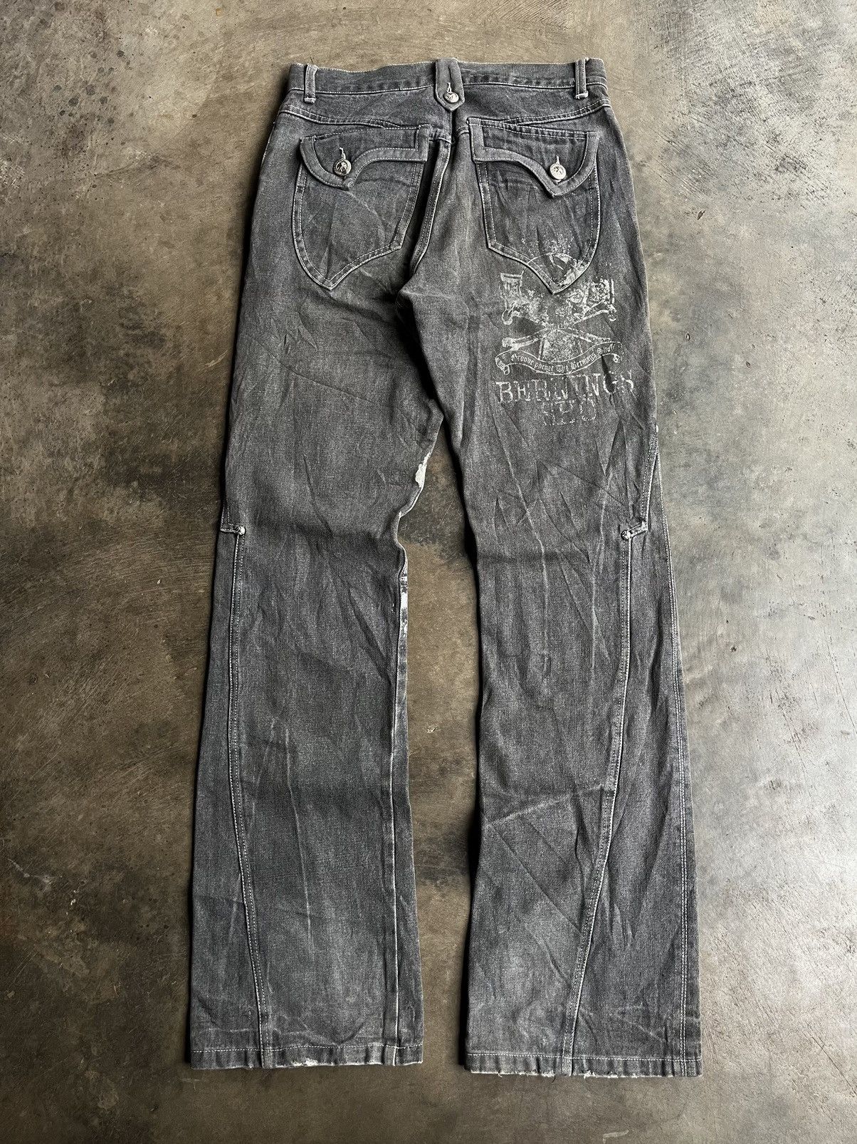 Tornado Mart Bernings Sho Flare Gothic Poem Boot Cut Wash Denim Pants Size US 30 / EU 46 - 2 Thumbnail