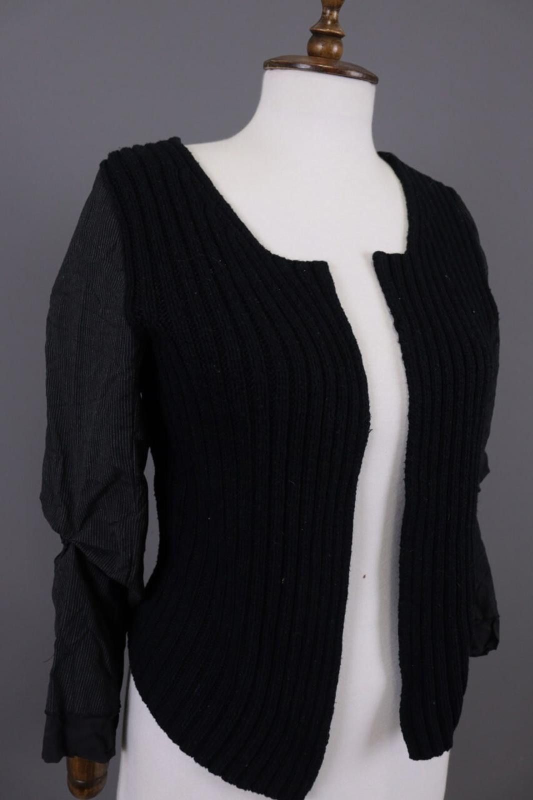Designer Cop.Copine Black Ribbed Open Lightweight Cardigan Size L Size L / US 10 / IT 46 - 5 Thumbnail