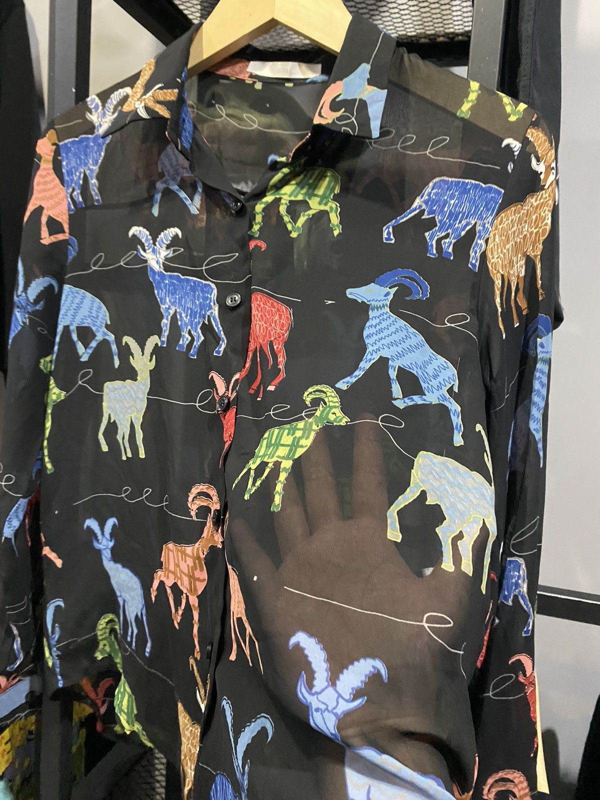 Japanese Brand Torah Goat Art Print Top Transparent Sheer Blouse All Over Size M / US 6-8 / IT 42-44 - 4 Thumbnail