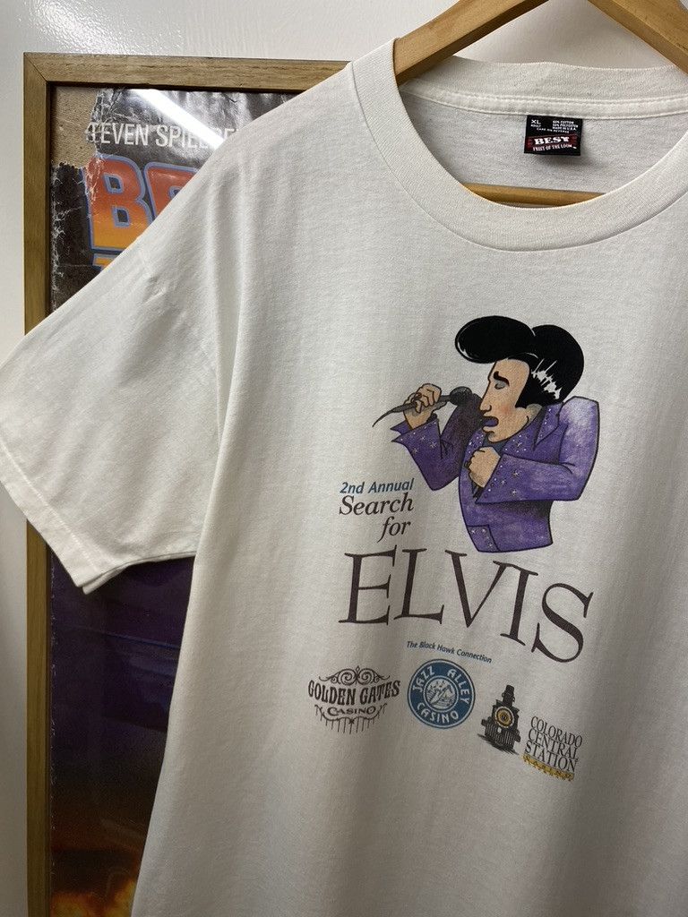 Fruit Of The Loom 80s Vintage Search For Elvis Presley Souvenir T Shirt Size US XL / EU 56 / 4 - 5 Thumbnail
