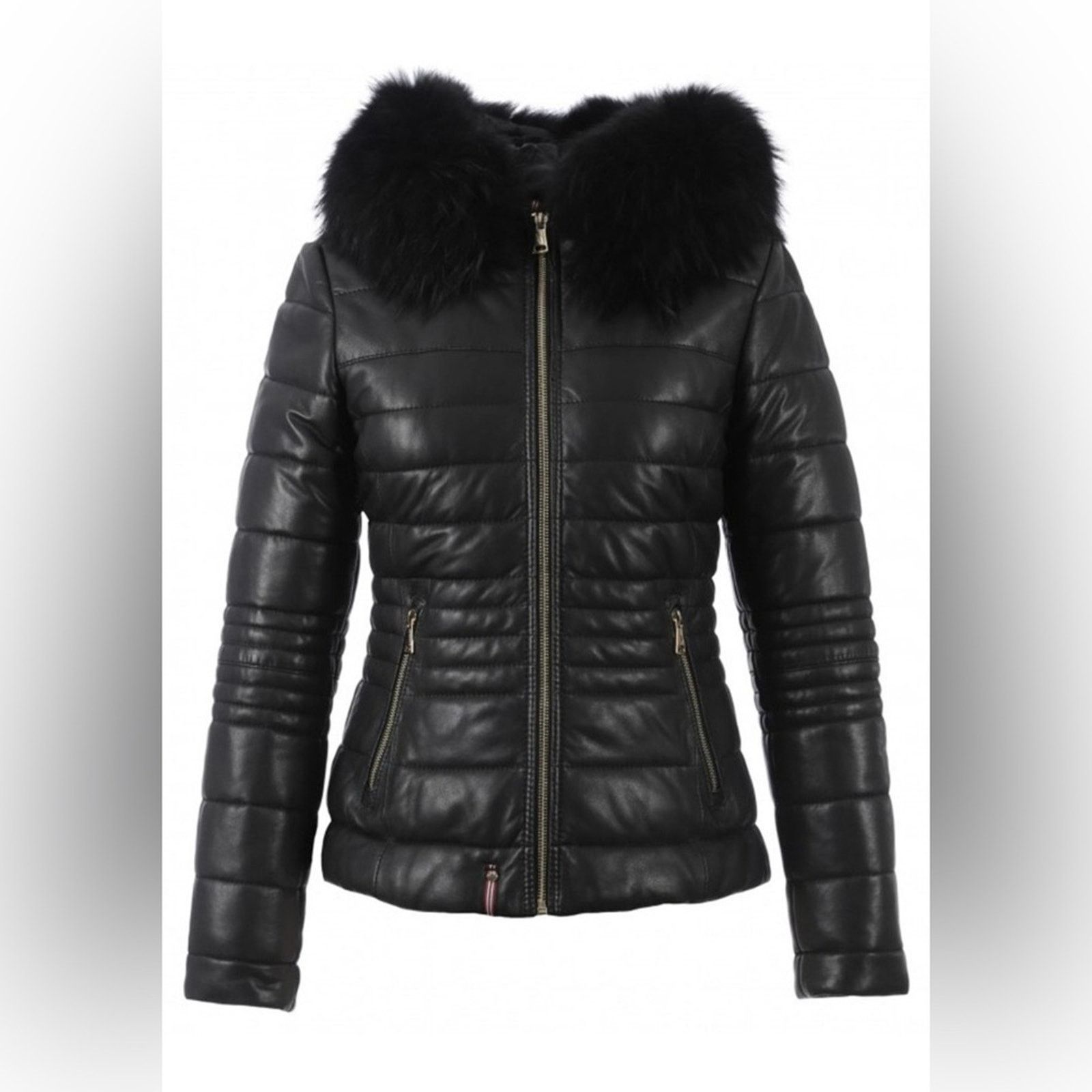 OAK OAKWOOD-Black Jelly Leather Jacket-Sz M -lambskin/racoon fur Size M / US 6-8 / IT 42-44 - 1 Thumbnail