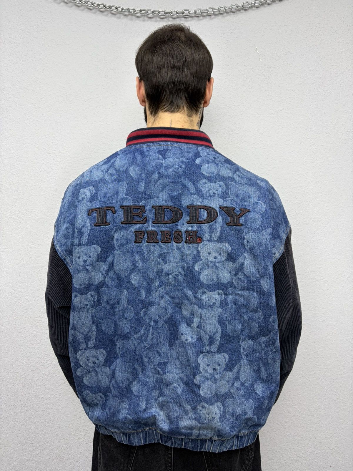 Teddy Fresh Teddy Fresh Denim Varsity Jacket Hybrid All-Over Bear Print Size US L / EU 52-54 / 3 - 9 Thumbnail