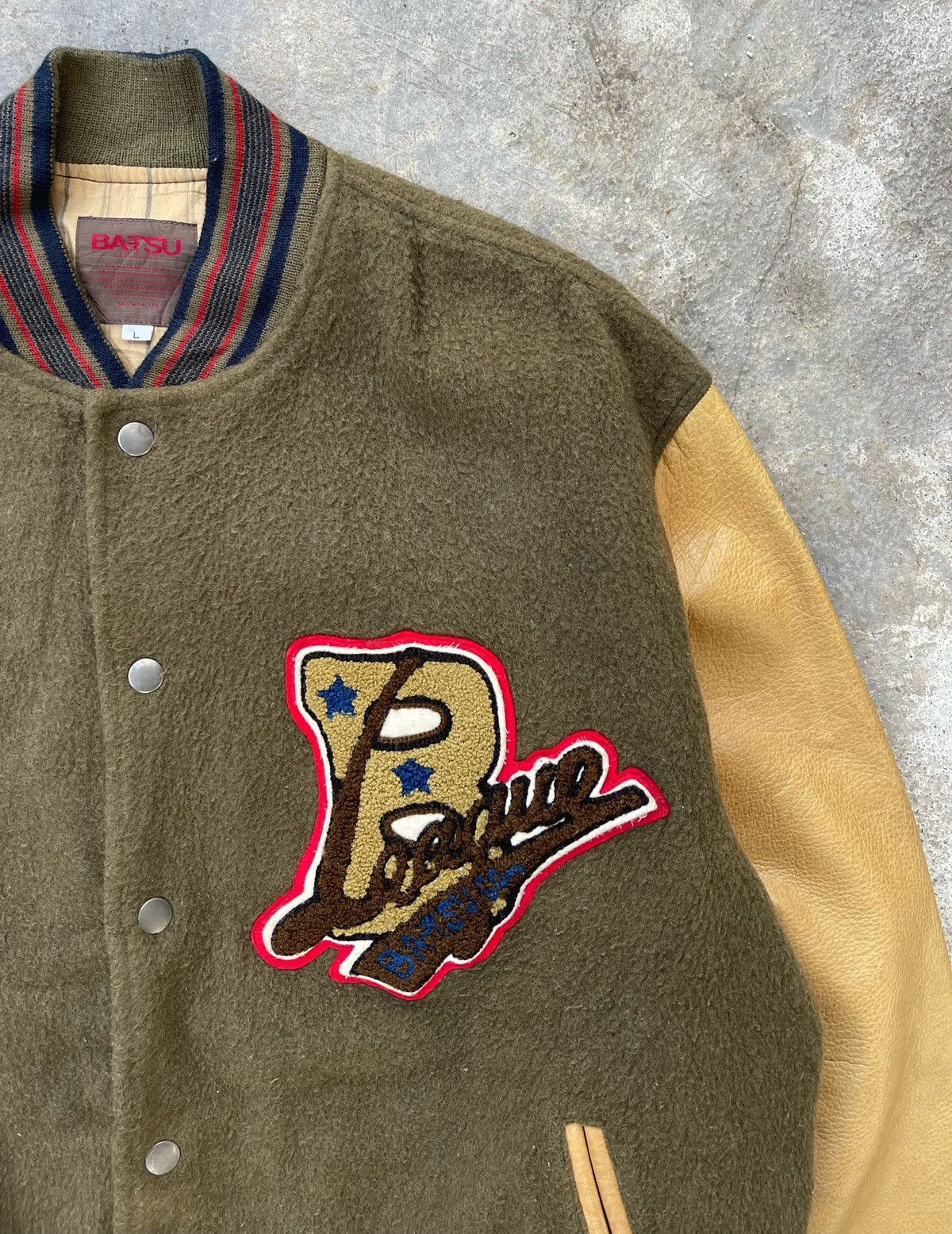 Hysteric Glamour × Japanese Brand × Vintage 🔥Vintage Ba-tsu Japan Leather Sleeve Varsity Jacket Size US L / EU 52-54 / 3 - 7 Thumbnail