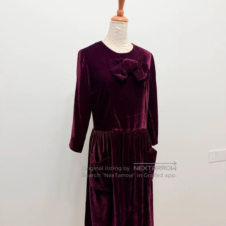 Comme des Garcons Comme Des Garcons Vintage Burgundy Velvet Bow Collar Dress Size S / US 4 / IT 40 - 2 Thumbnail