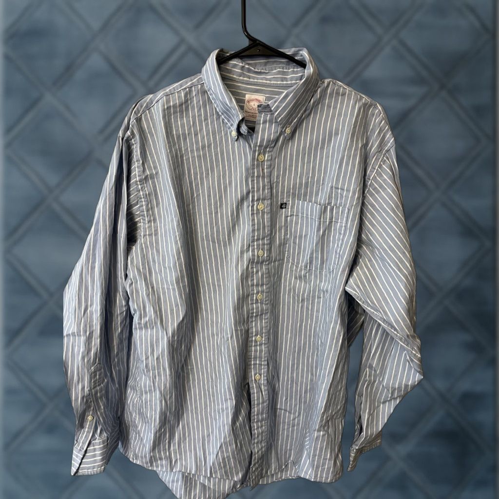 Brooks Brothers Brooks Brothers Dress Shirt 346 Mens Blue White Striped 100% Cotton Long Sleeve Button-Down Collar Large Regular Non-Iron Size 42R - 1 Thumbnail