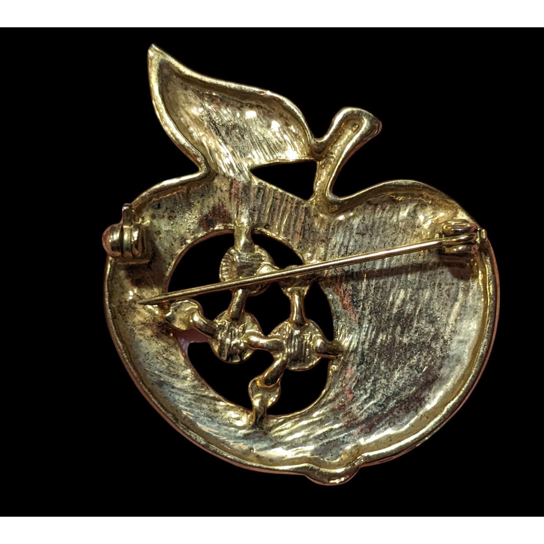 Other Vintage Gold Tone Apple Rhinestone Accented Brooch Size ONE SIZE - 4 Thumbnail