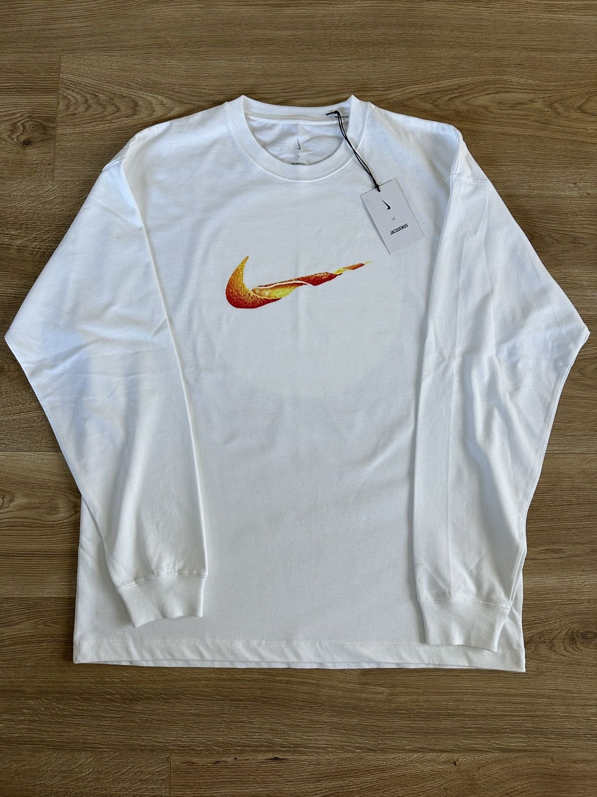 image of Jacquemus Nike Orange Long Sleeve T-Shirt in White, Men's (Size Medium)