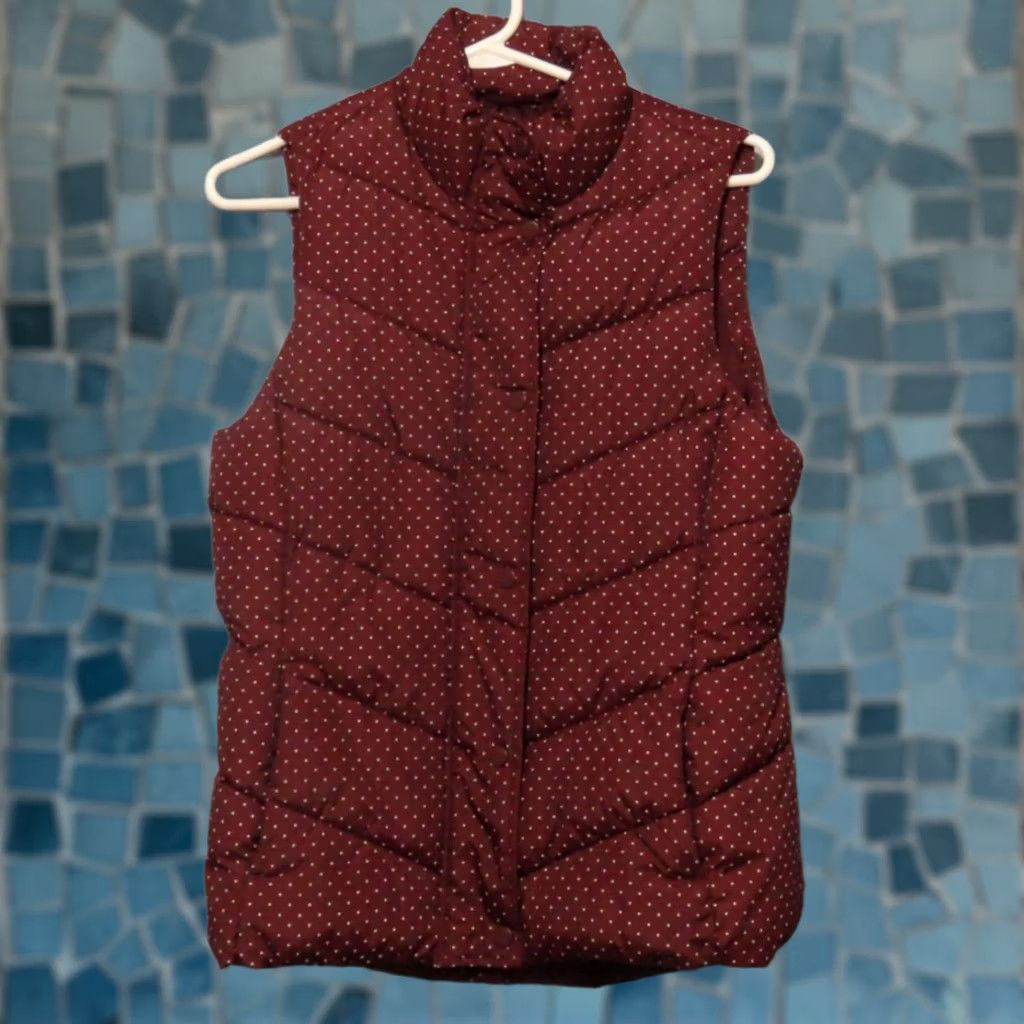 Gap Gap Women's S Vest Puffer Full Zip Polka Dot Red Wine Burgundy Casual Formal Fall Winter) Size S / US 4 / IT 40 - 1 Thumbnail