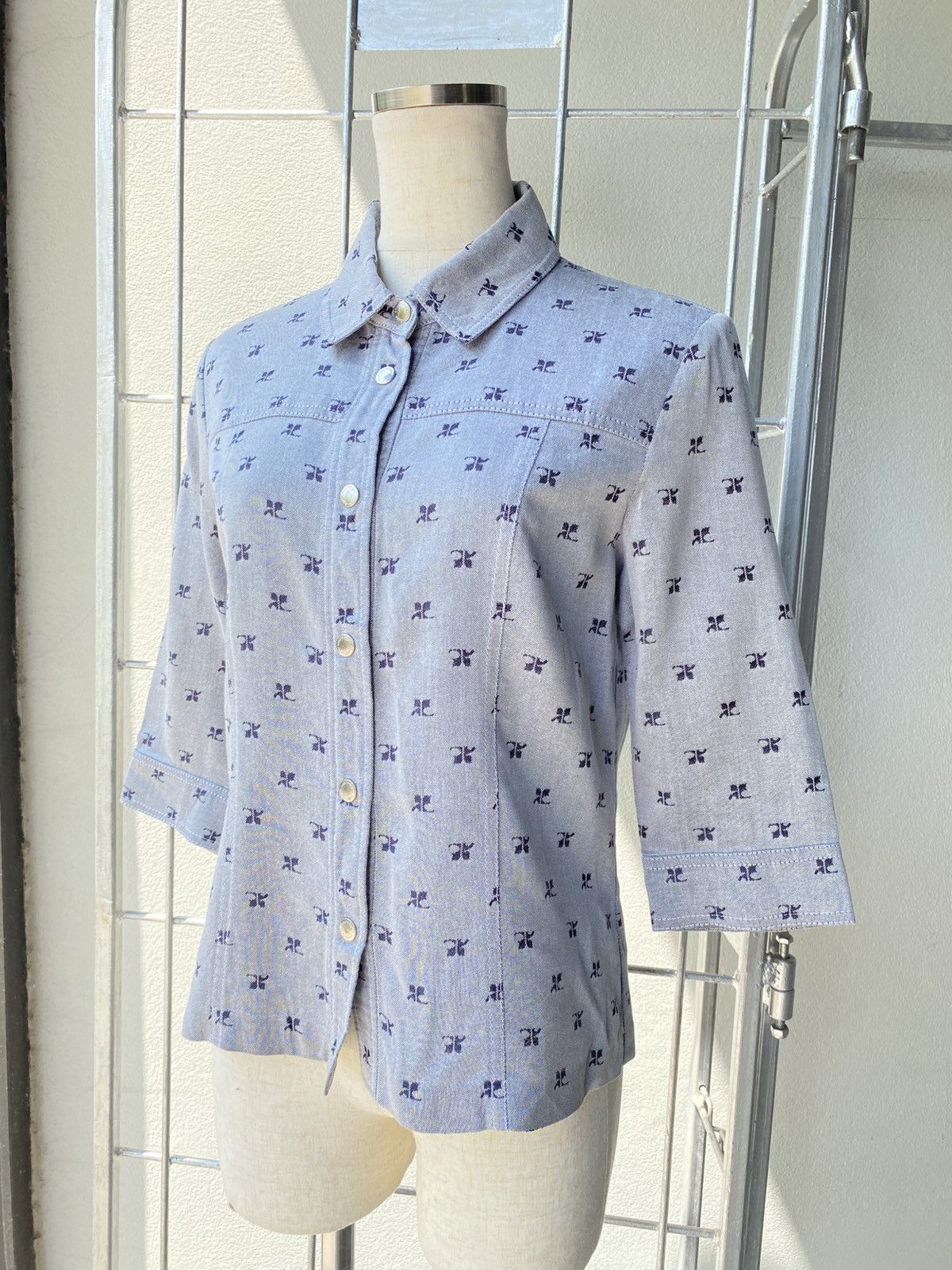 Courreges Courrèges Gray Classic Logo Pattern Button-Up. Size M / US 6-8 / IT 42-44 - 13 Thumbnail
