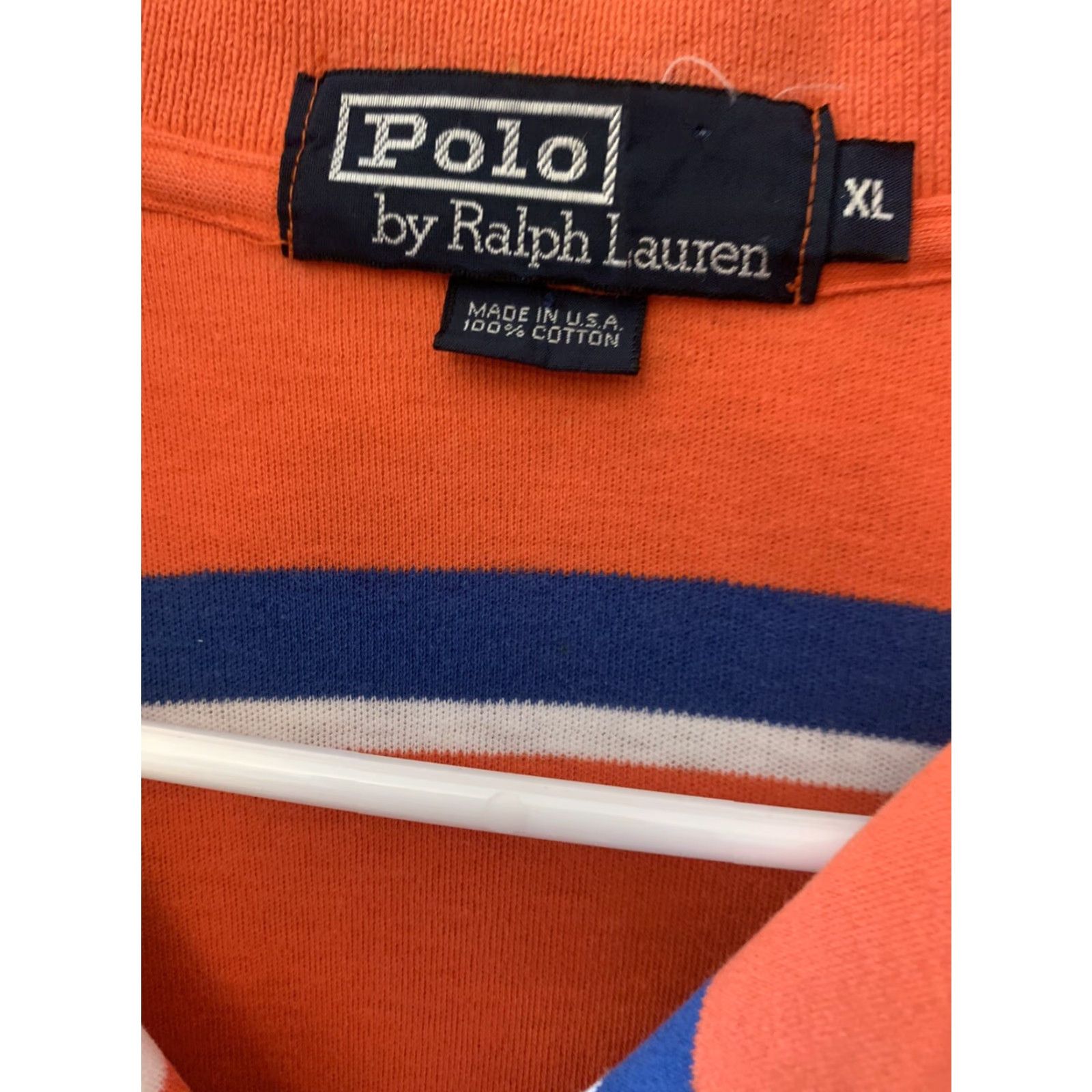 Polo Ralph Lauren VINTAGE Polo Ralph Lauren Shirt XL Collared USA Made Salmon Pink Blue Striped Polo Size US XL / EU 56 / 4 - 2 Thumbnail