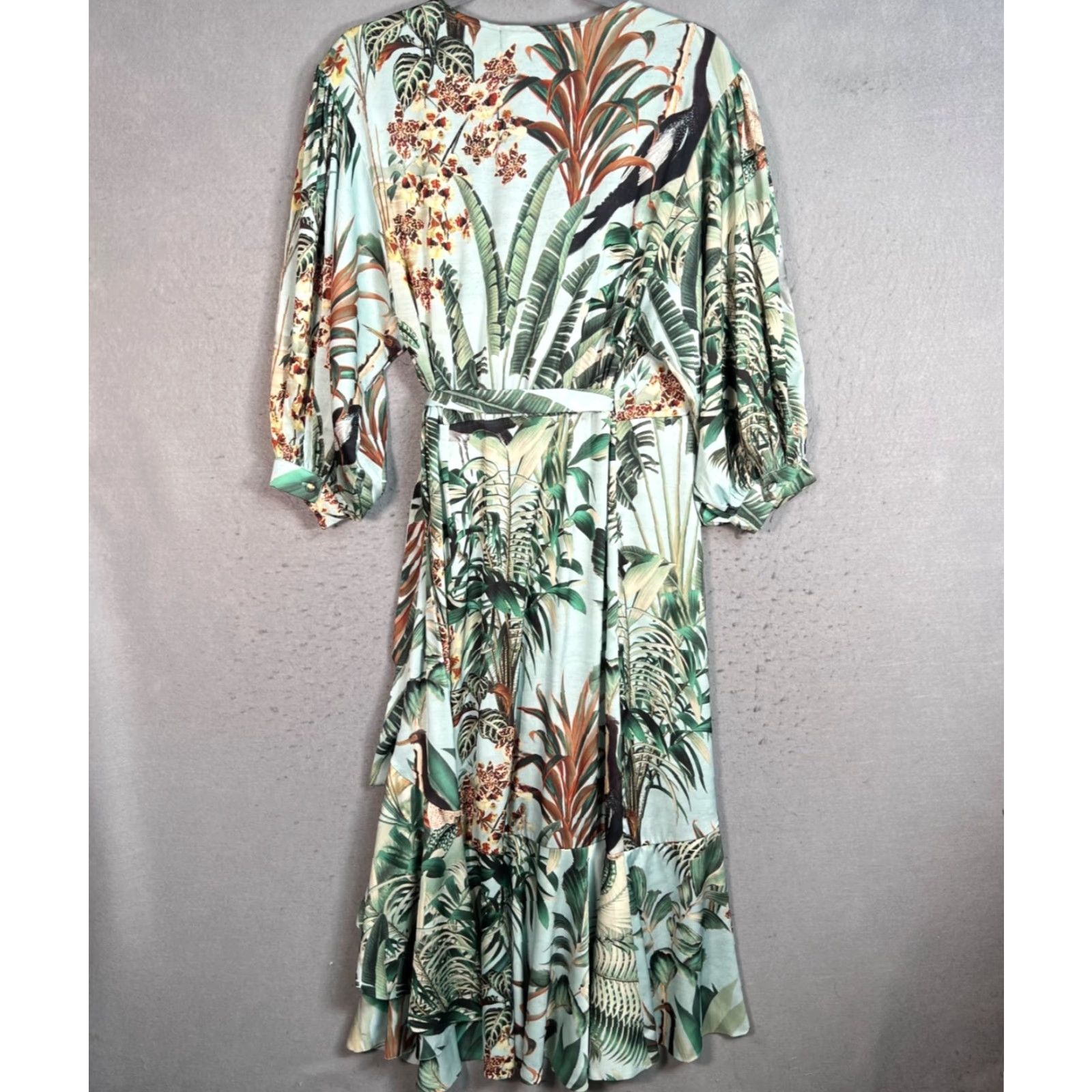 Vintage VINTAGE PatBo Floral Dress Maxi A-Line Midi Wrap Ruffle Hem Puff Sleeves V-Neck Green 4 Womens Size S / US 4 / IT 40 - 2 Thumbnail
