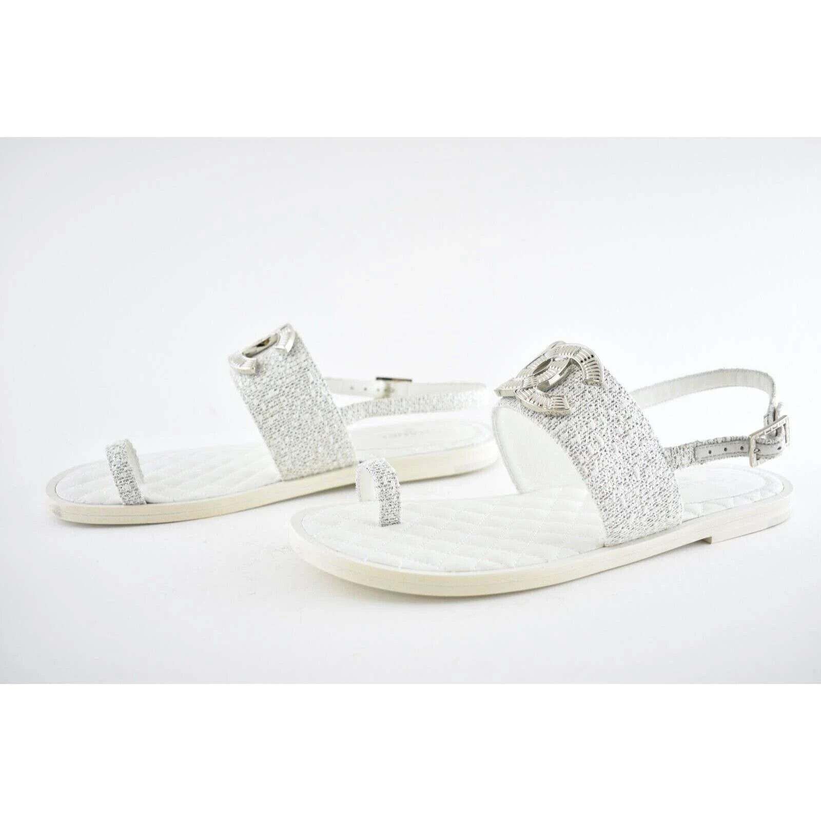 Chanel Chanel 19C White Silver Fantasy Fabric CC Logo Ankle Size US 10.5 / IT 40.5 - 10 Thumbnail