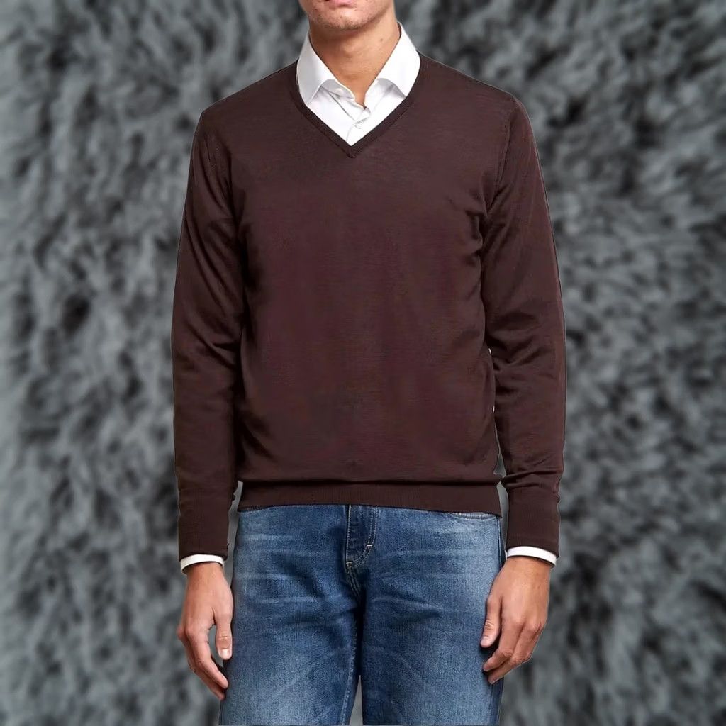 John Smedley John Smedley England Design Wool Sweater Shirt Pullover Long Sleeve V-Neck Brown Mens L Capstone Casual Winter - Size US L / EU 52-54 / 3 - 1 Thumbnail