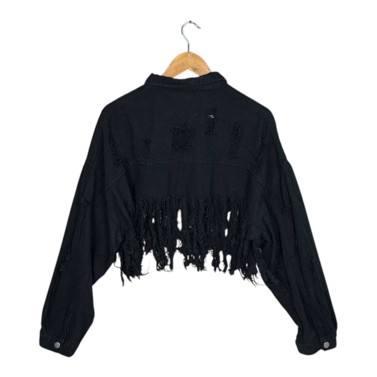 Japanese Brand Japan Avant Gatde Black Distressed Fringe Crop Denim Jacket Size L / US 10 / IT 46 - 2 Thumbnail