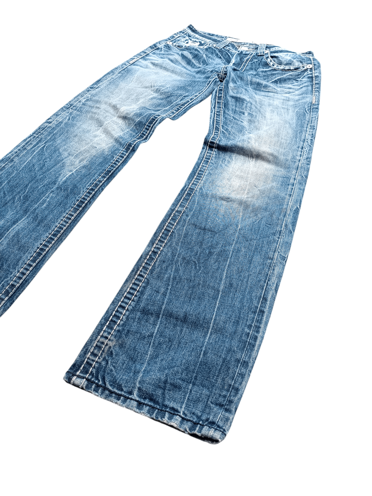 Japanese Brand Buckaroo Whiskers Faded Distressed Flared Jeans Size US 31 - 2 Thumbnail