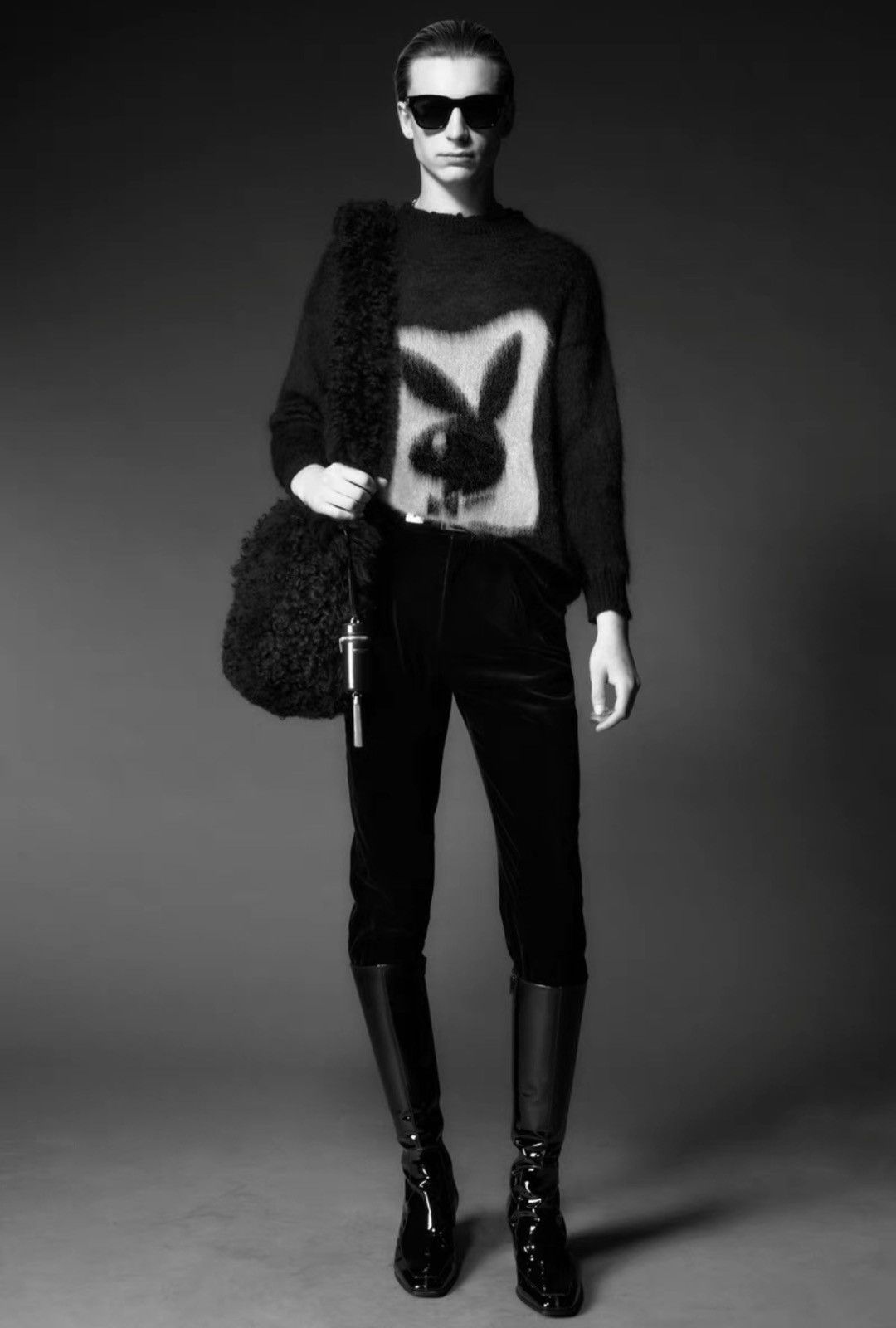 Saint Laurent Paris Saint Laurent (SLP) 22FW Black/White Mohair Playboy Sweater Size US XL / EU 56 / 4 - 9 Thumbnail