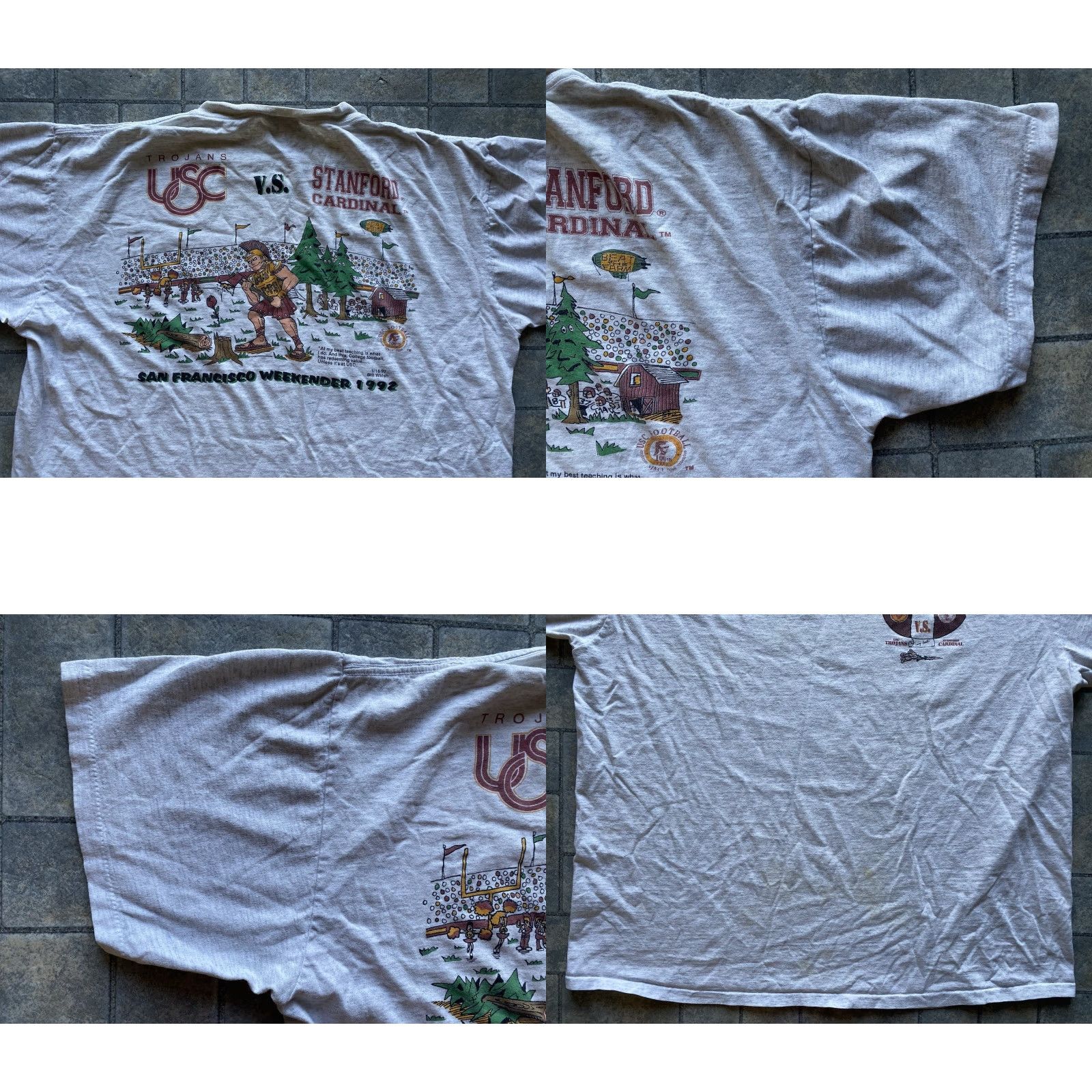 Vintage VINTAGE Oneita T-Shirt USC Trojans Stanford Cardinal 1992 Gray XL Short Sleeve Men Men XL 90s College California Sports Size US XL / EU 56 / 4 - 8 Thumbnail