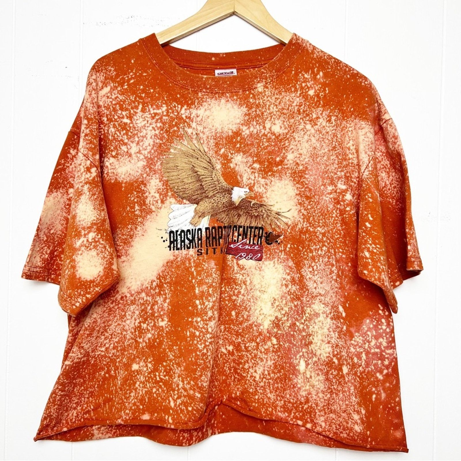 Gildan Alaska Raptor Eagle Graphic Orange Tie Dyed Cropped Tee XL Size XL / US 12-14 / IT 48-50 - 1 Thumbnail
