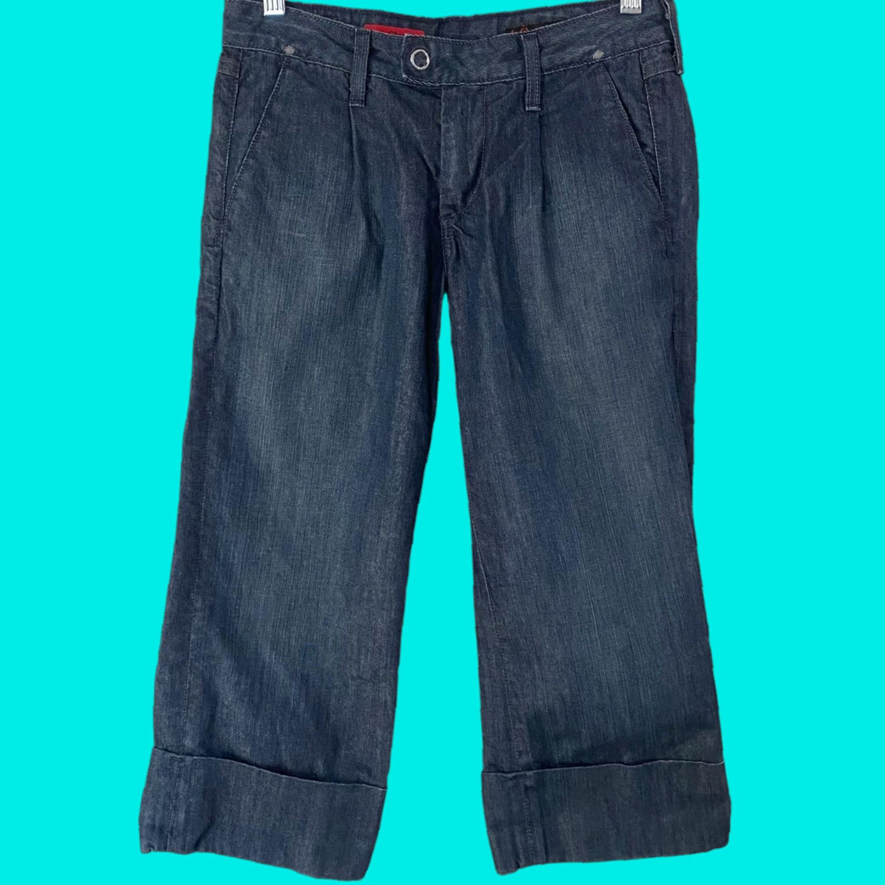 Denime Adriano Goldschmied Jeans Women's 26 Ginger Cuffed Cropped Blue Dark Wash Denim Size 26" / US 2 / IT 38 - 1 Thumbnail