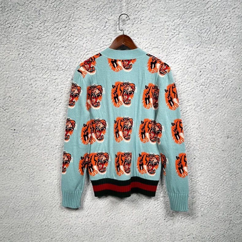Gucci GucciLight blue full-print tiger head lake blue wool knitte Size US XS / EU 42 / 0 - 2 Thumbnail