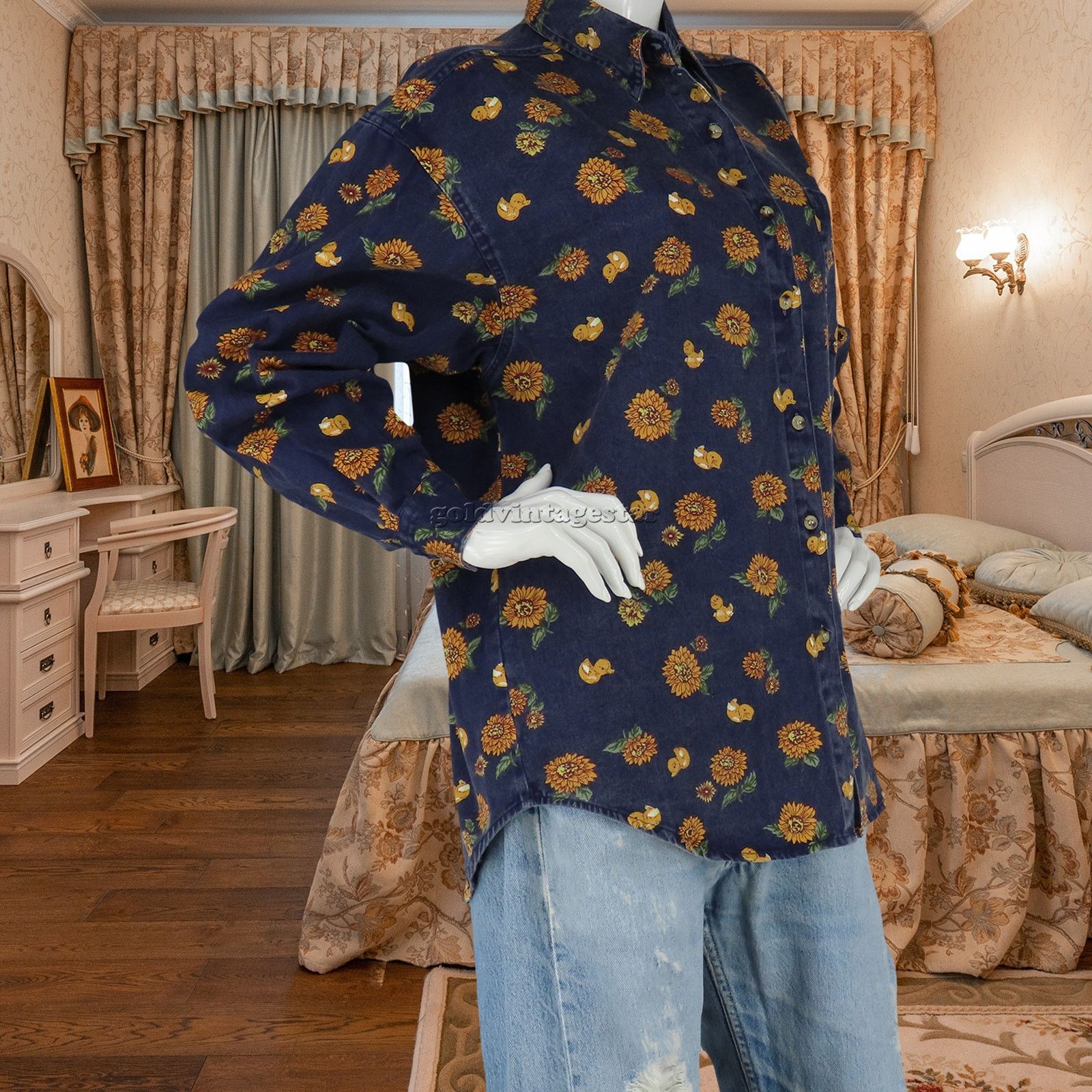 Other 90s Vintage Sunflower Duck Print Denim Shirt L Size L / US 10 / IT 46 - 6 Thumbnail