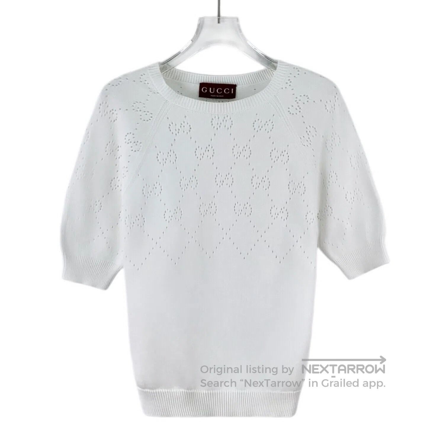 Gucci Guicci White double G hollow cotton crewneck short sleeve Size US S / EU 44-46 / 1 - 1 Thumbnail