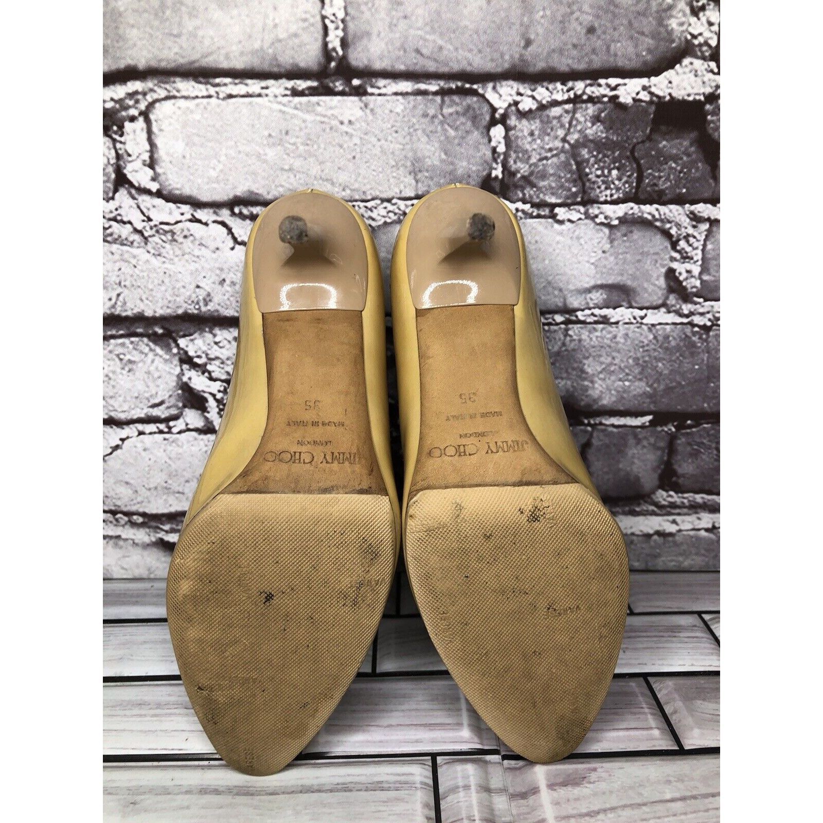Jimmy Choo JIMMY CHOO London Yellow Patent Leather Kitten Pumps Heels W Size US 5 / IT 35 - 6 Thumbnail