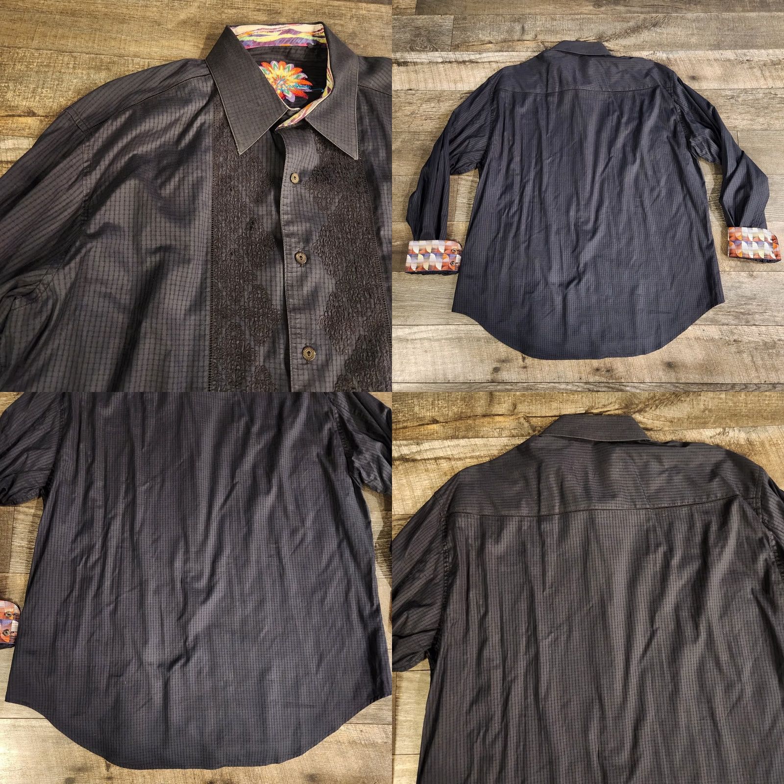 Robert Graham Robert Graham Button-Up Shirt Mens 2XL Black Textured Striped Flip Cuffs Collar Size US XXL / EU 58 / 5 - 8 Thumbnail